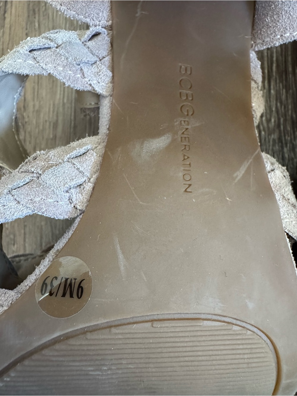 BCBGeneration Ledina Sandals, Braided Tie-Back Block Heel, Taupe - Picture 6 of 8